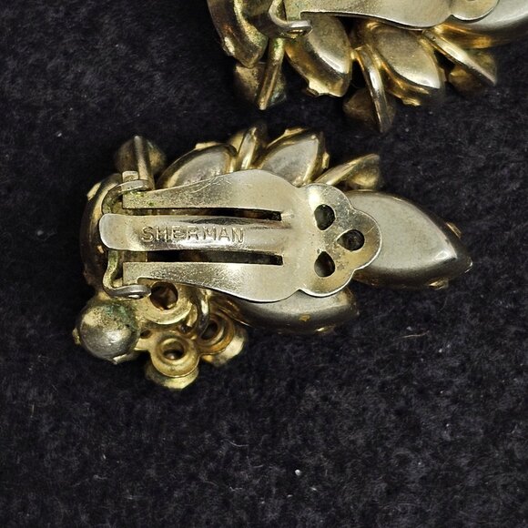 Sherman Earrings Clip On Purple Blue Pair Vintage Signed Stunning - Picture 5 of 11